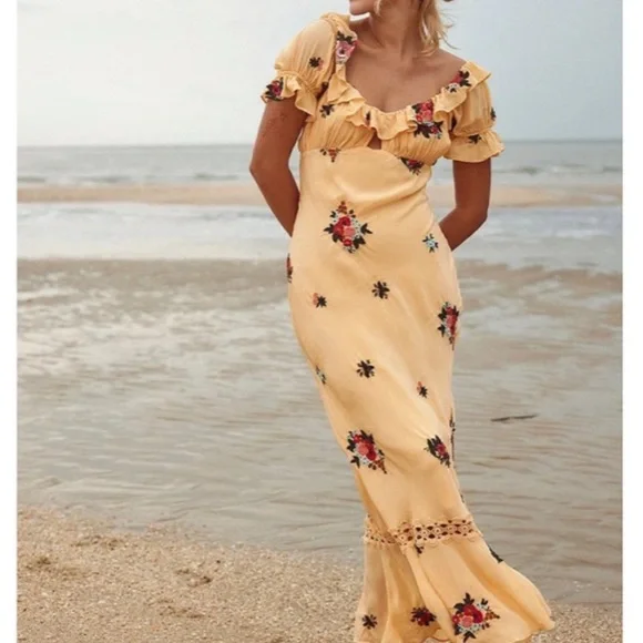bell sleeve maxi dress pattern Madrid Blue High Neck Bell Sleeve Maxi Dress